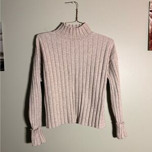 Cozy Ribbed Cowl-Neck Sweater in Light camel